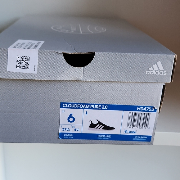 New Women's Adidas Cloudfoam Pure 2.0 sz 6 Black And White Sneakers - Picture 4 of 5